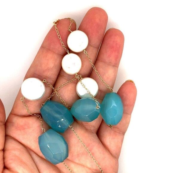 14k Green Quartz/Pearl Necklace - Picture 5 of 8